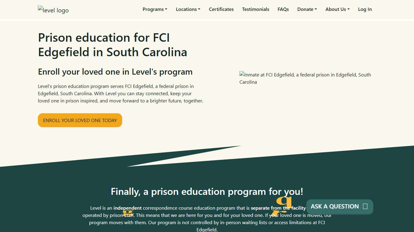 Prison Education For FCI Edgefield - Level